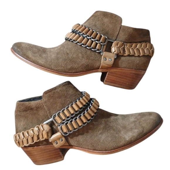 Sam Edelman Western Booties Brown and Tan Harnessed Ankle Boots Size 7 - Picture 1 of 12